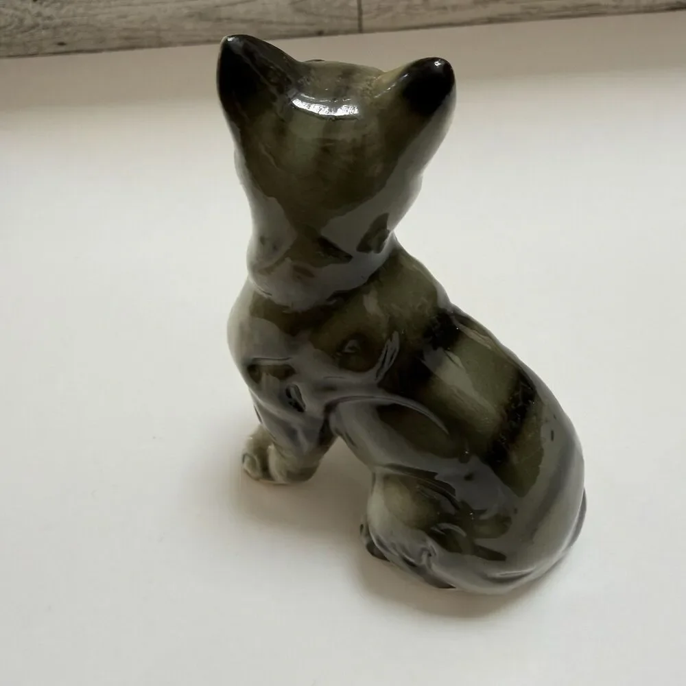 Vintage Bone China Gray Tabby Cat Kitty Figurine MCM